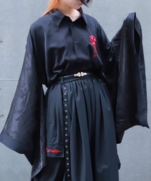 牡丹刺繍和袖シャツ