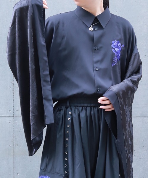REZEN（リゼン）の「牡丹刺繍和袖シャツ（シャツ/ブラウス・メンズ・ブルーパープル/ライトグレー/ローズ・LARGE/MEDIUM）」の8枚目の写真