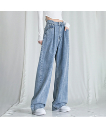 BUCKLE WIDE DENIM PANTS STONE LIGHTBLUE