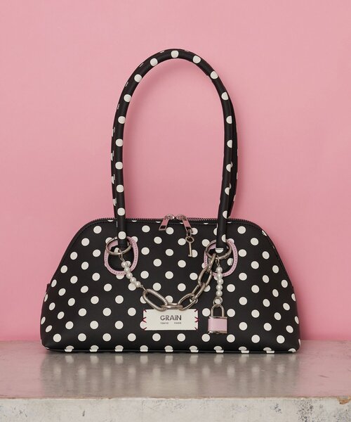 GRAIN/グレイン】チャーム付き水玉トートバッグ（ショルダーバッグ