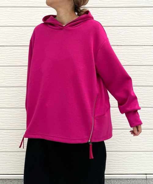 Q（キュー）の「裾配色ZIPプルオーバー（パーカー・レディース・ライトグレー/ピンク・MEDIUM）」の13枚目の写真