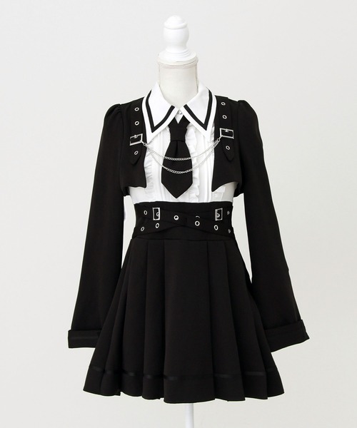 大きいサイズ】ｼﾞｬｹｯﾄ風ﾁｪｰﾝﾈｸﾀｲﾍﾞﾙﾄﾌﾟﾘｰﾂﾜﾝﾋﾟｰｽ（ワンピース