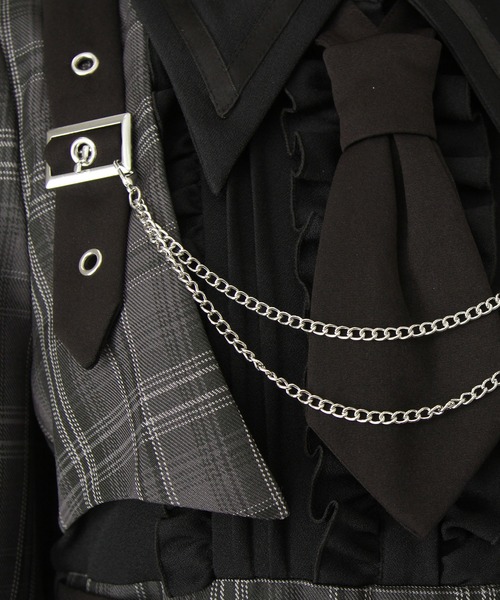 大きいサイズ】ｼﾞｬｹｯﾄ風ﾁｪｰﾝﾈｸﾀｲﾍﾞﾙﾄﾌﾟﾘｰﾂﾜﾝﾋﾟｰｽ（ワンピース