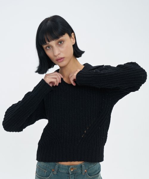 BLOND9(ブロンドナイン)の「ボリュームオープンカラー boucleニット_ブラック(ニット/セーター・レディース・その他・MEDIUM/SMALL)」の6枚目の写真