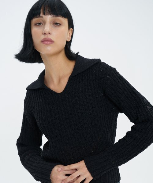 BLOND9(ブロンドナイン)の「ボリュームオープンカラー boucleニット_ブラック(ニット/セーター・レディース・その他・MEDIUM/SMALL)」の7枚目の写真