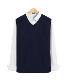TOPBOY（トップボーイ）の「レギュラーフィット ねじりVネックニットベスト ネイビー（ベスト）」