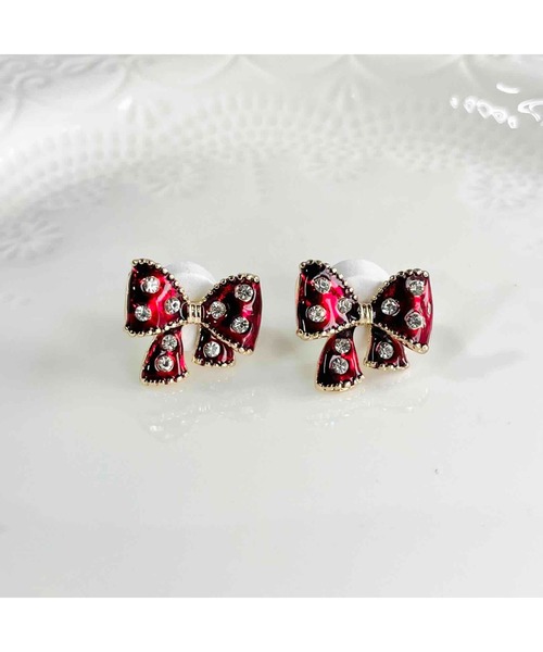 tone（トーン）の「【88eighty-eight】ビジューリボンミニピアス【import】(MA)（ピアス（両耳用）・レディース・ブラック/ホワイト/レッド・FREE）」の3枚目の写真