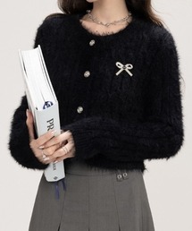 CANVAS+（キャンバスプラス）の「【CANVAS＋】リボンブローチ付きシャギーショートニットカーディガン（カーディガン/ボレロ）」