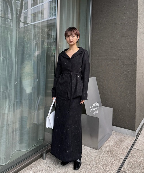 Ameri(アメリ)の「GLITTER TWEED SET UP(セットアップ・レディース・ブラック/ブラウン・SMALL/MEDIUM)」の4枚目の写真
