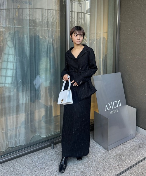Ameri(アメリ)の「GLITTER TWEED SET UP(セットアップ・レディース・ブラック/ブラウン・SMALL/MEDIUM)」の3枚目の写真