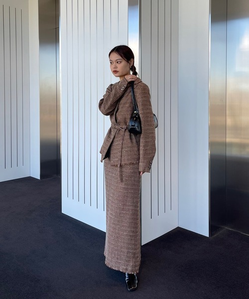 Ameri(アメリ)の「GLITTER TWEED SET UP(セットアップ・レディース・ブラック/ブラウン・SMALL/MEDIUM)」の9枚目の写真