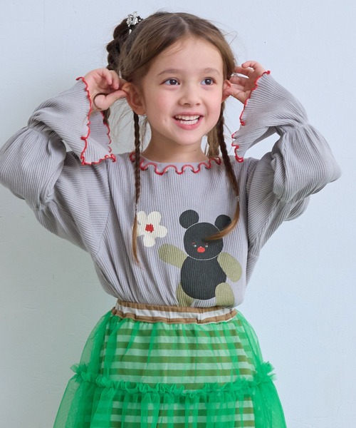 MARKEY'S（マーキーズ）の「スモッキングスリーブワッフルカットソー（Tシャツ/カットソー・キッズ・グレー/オフホワイト/イエロー・100/150/140/110/90/80/130/120）」の3枚目の写真