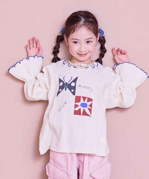 MARKEY'S（マーキーズ）の「スモッキングスリーブワッフルカットソー（Tシャツ/カットソー・キッズ・グレー/オフホワイト/イエロー・100/150/140/110/90/80/130/120）」の2枚目の写真