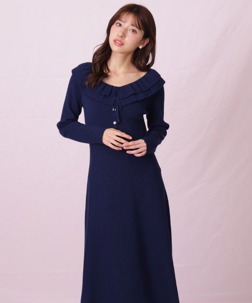 JILL by JILL STUART（ジルバイジルスチュアート）の「◇フリル襟バイカラーニットワンピース（ワンピース・レディース・ブラック/ネイビー・FREE）」の17枚目の写真