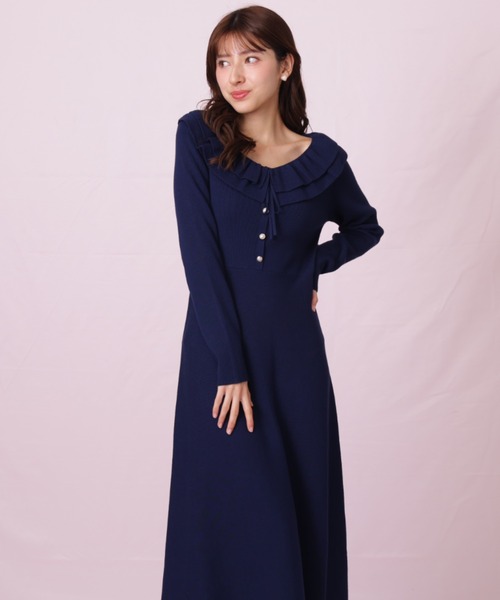 JILL by JILL STUART（ジルバイジルスチュアート）の「◇フリル襟バイカラーニットワンピース（ワンピース・レディース・ブラック/ネイビー・FREE）」の16枚目の写真