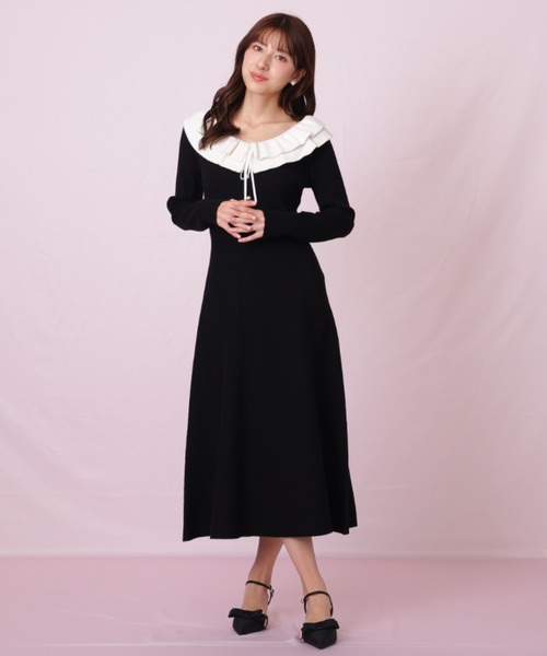 JILL by JILL STUART（ジルバイジルスチュアート）の「◇フリル襟バイカラーニットワンピース（ワンピース・レディース・ブラック/ネイビー・FREE）」の19枚目の写真