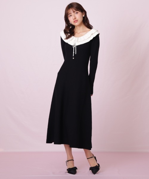 JILL by JILL STUART（ジルバイジルスチュアート）の「◇フリル襟バイカラーニットワンピース（ワンピース・レディース・ブラック/ネイビー・FREE）」の20枚目の写真