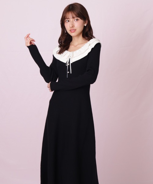 JILL by JILL STUART（ジルバイジルスチュアート）の「◇フリル襟バイカラーニットワンピース（ワンピース・レディース・ブラック/ネイビー・FREE）」の6枚目の写真