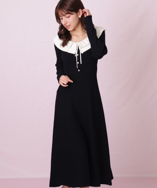 JILL by JILL STUART（ジルバイジルスチュアート）の「◇フリル襟バイカラーニットワンピース（ワンピース・レディース・ブラック/ネイビー・FREE）」の7枚目の写真