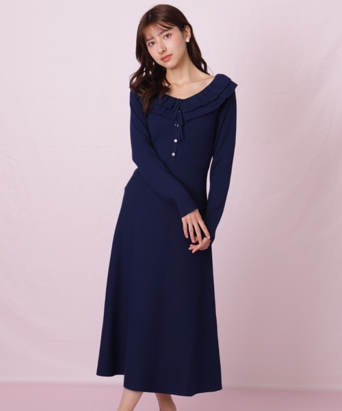 JILL by JILL STUART（ジルバイジルスチュアート）の「◇フリル襟バイカラーニットワンピース（ワンピース・レディース・ブラック/ネイビー・FREE）」の14枚目の写真