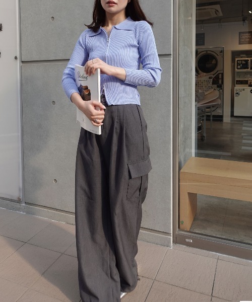 CORNERS（コーナーズ）の「【2026ss】ダブルジップリブポロニットカーディガン（ニット/セーター・レディース・ホワイト/ブラック/ブルー・FREE）」の7枚目の写真