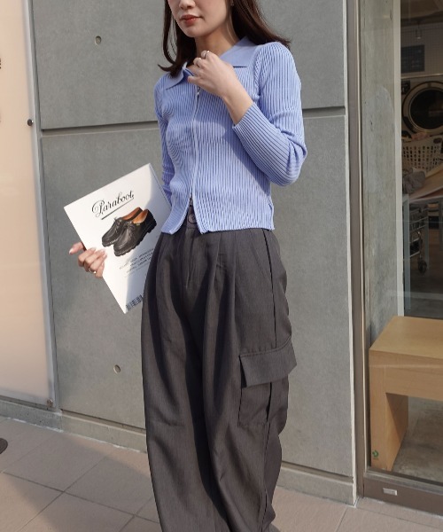 CORNERS（コーナーズ）の「【2026ss】ダブルジップリブポロニットカーディガン（ニット/セーター・レディース・ホワイト/ブラック/ブルー・FREE）」の8枚目の写真