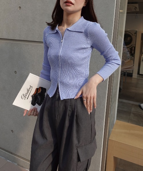 CORNERS（コーナーズ）の「【2026ss】ダブルジップリブポロニットカーディガン（ニット/セーター・レディース・ホワイト/ブラック/ブルー・FREE）」の9枚目の写真