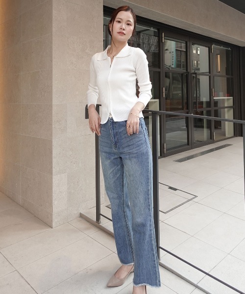 CORNERS（コーナーズ）の「【2026ss】ダブルジップリブポロニットカーディガン（ニット/セーター・レディース・ホワイト/ブラック/ブルー・FREE）」の12枚目の写真