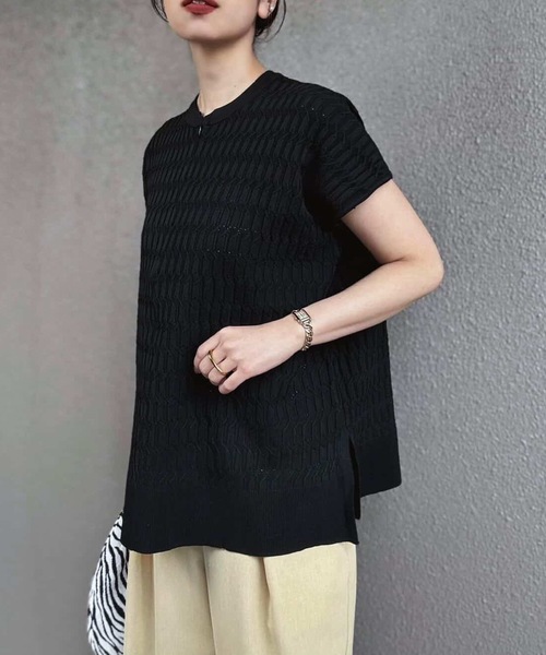 Emma Taylor(エマテイラー)の「【家庭洗濯可!】フロント2wayジオメトリックジャガードスリーブレスプルオーバー(Tシャツ/カットソー・レディース・ネイビー/ホワイト/ブラック/チャコールグレー・FREE)」の13枚目の写真