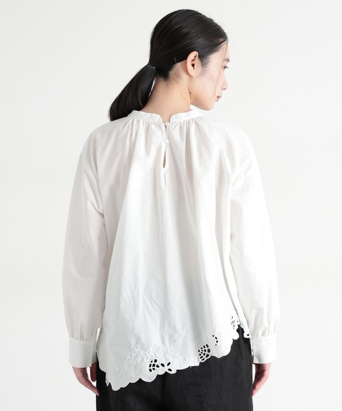   ブラウス evernavy ブラウス シャツ ダブルクロスノーカラーシャツブラウス