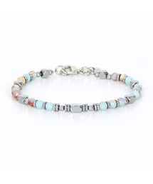 MINI FOCUS（ミニフォーカス）の「男性ファッション火山石黒曜石4mmスチール原石ブレスレットMFJBM34（ブレスレット）」