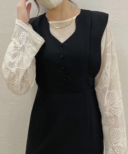 junoah(ジュノア)の「リネン混ニュアンスフリルワンピース【一部ぺチスカートセット】(ワンピース・レディース・アイボリー/ダークブラウン/ブラック・LARGE/MEDIUM/SMALL)」の5枚目の写真
