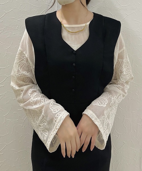 junoah(ジュノア)の「リネン混ニュアンスフリルワンピース【一部ぺチスカートセット】(ワンピース・レディース・アイボリー/ダークブラウン/ブラック・LARGE/MEDIUM/SMALL)」の6枚目の写真
