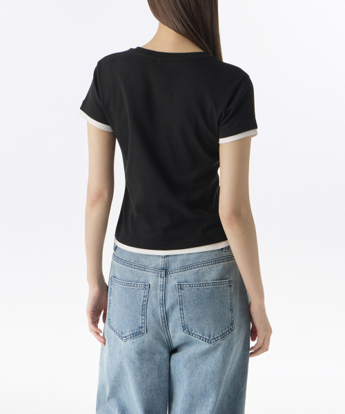 MUSINSA STANDARD WOMAN（ムシンサスタンダードウーマン）の「ウィメンズレイヤードヘムスリムTシャツ[ブラック/ホワイト]（Tシャツ/カットソー・レディース・その他・SMALL/X-SMALL/MEDIUM/LARGE/X-LARGE）」の3枚目の写真
