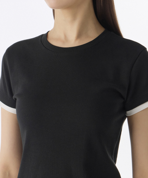 MUSINSA STANDARD WOMAN（ムシンサスタンダードウーマン）の「ウィメンズレイヤードヘムスリムTシャツ[ブラック/ホワイト]（Tシャツ/カットソー・レディース・その他・SMALL/X-SMALL/MEDIUM/LARGE/X-LARGE）」の4枚目の写真