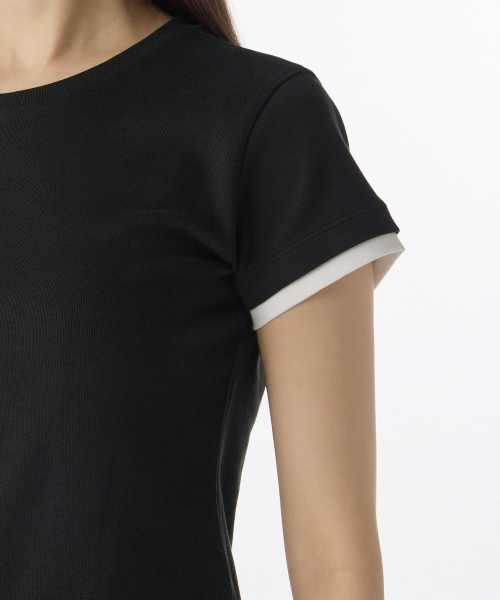 MUSINSA STANDARD WOMAN（ムシンサスタンダードウーマン）の「ウィメンズレイヤードヘムスリムTシャツ[ブラック/ホワイト]（Tシャツ/カットソー・レディース・その他・SMALL/X-SMALL/MEDIUM/LARGE/X-LARGE）」の5枚目の写真
