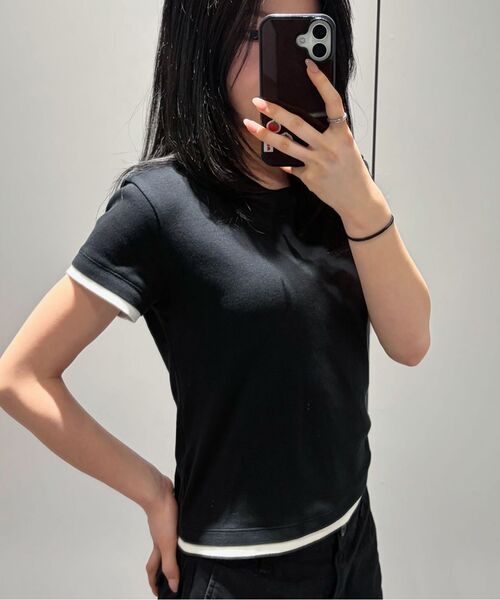 MUSINSA STANDARD WOMAN（ムシンサスタンダードウーマン）の「ウィメンズレイヤードヘムスリムTシャツ[ブラック/ホワイト]（Tシャツ/カットソー・レディース・その他・SMALL/X-SMALL/MEDIUM/LARGE/X-LARGE）」の8枚目の写真