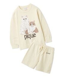 JUNIOR】フラワーキャット柄プルオーバー&ロングパンツセット（ルーム