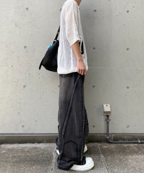 lilful(リルフル)の「【26年春夏新作】キャットデザイン 透かし編み メッシュニットポロシャツ(ポロシャツ・メンズ・ホワイト/ネイビー・M/L)」の11枚目の写真