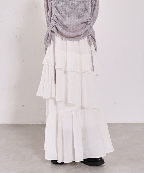 archives（アルシーヴ）の「リンクルフリルティアードスカート（スカート・レディース・ブラック/オフホワイト/シルバーグレー・MEDIUM）」の2枚目の写真