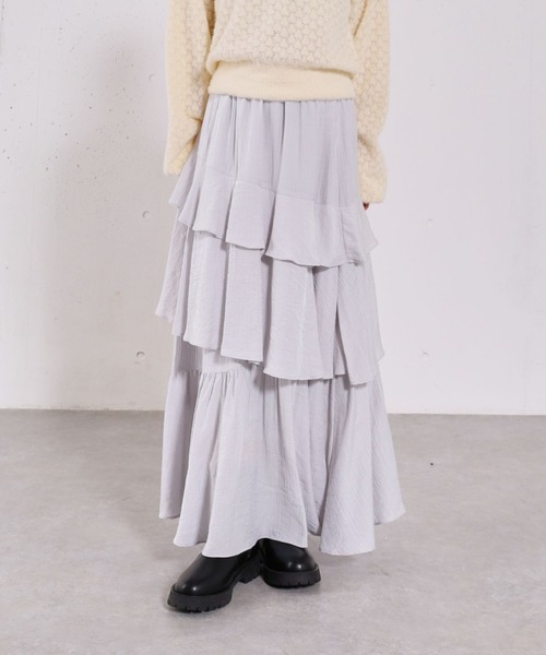 archives（アルシーヴ）の「リンクルフリルティアードスカート（スカート・レディース・ブラック/オフホワイト/シルバーグレー・MEDIUM）」の3枚目の写真