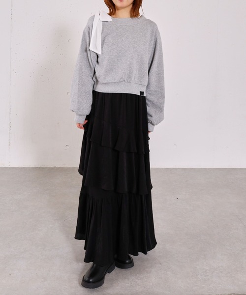 archives（アルシーヴ）の「リンクルフリルティアードスカート（スカート・レディース・ブラック/オフホワイト/シルバーグレー・MEDIUM）」の4枚目の写真