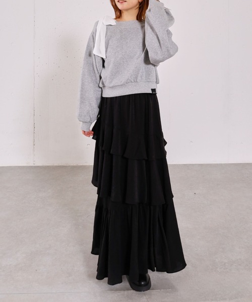 archives（アルシーヴ）の「リンクルフリルティアードスカート（スカート・レディース・ブラック/オフホワイト/シルバーグレー・MEDIUM）」の5枚目の写真