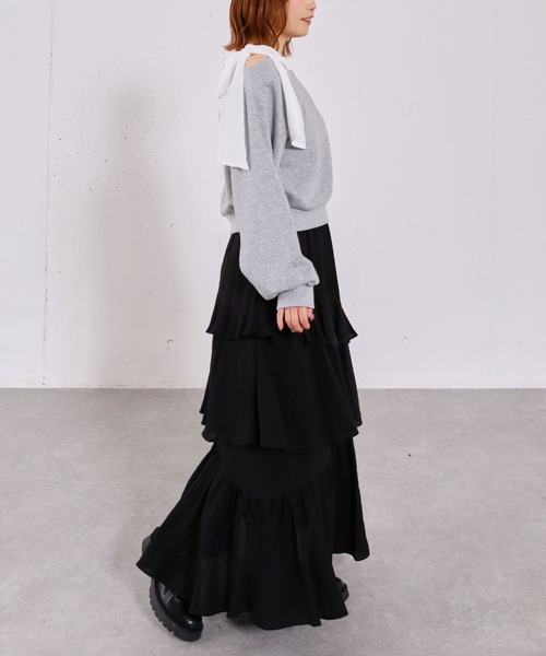 archives（アルシーヴ）の「リンクルフリルティアードスカート（スカート・レディース・ブラック/オフホワイト/シルバーグレー・MEDIUM）」の6枚目の写真