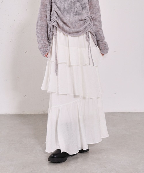 archives（アルシーヴ）の「リンクルフリルティアードスカート（スカート・レディース・ブラック/オフホワイト/シルバーグレー・MEDIUM）」の9枚目の写真