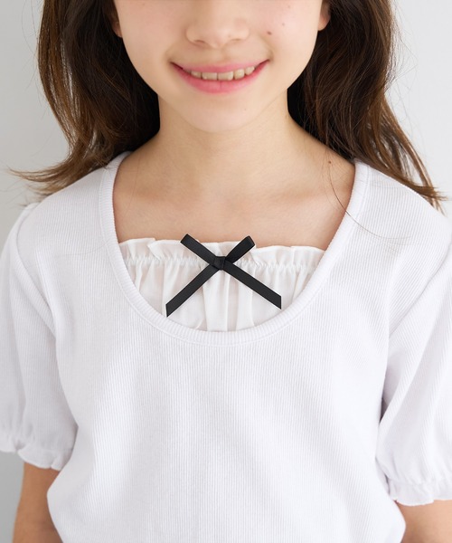 coca（coca）（コカ）の「キッズ　リブレイヤードリボントップス（Tシャツ/カットソー・キッズ・ホワイト/ブラック・120/130/140/150）」の5枚目の写真