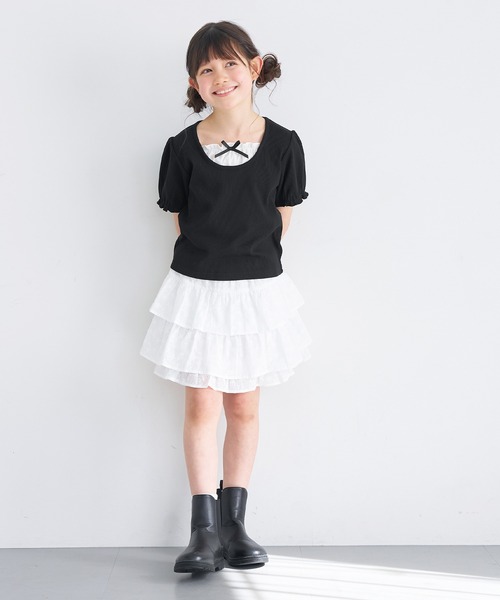 coca（coca）（コカ）の「キッズ　リブレイヤードリボントップス（Tシャツ/カットソー・キッズ・ホワイト/ブラック・120/130/140/150）」の9枚目の写真