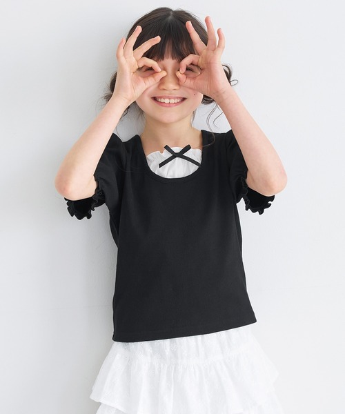 coca（coca）（コカ）の「キッズ　リブレイヤードリボントップス（Tシャツ/カットソー・キッズ・ホワイト/ブラック・120/130/140/150）」の10枚目の写真