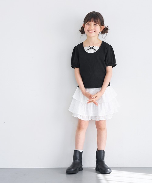 coca（coca）（コカ）の「キッズ　リブレイヤードリボントップス（Tシャツ/カットソー・キッズ・ホワイト/ブラック・120/130/140/150）」の13枚目の写真