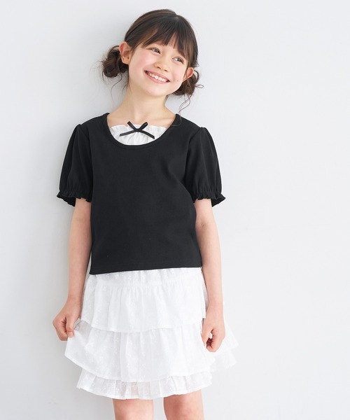 coca（coca）（コカ）の「キッズ　リブレイヤードリボントップス（Tシャツ/カットソー・キッズ・ホワイト/ブラック・120/130/140/150）」の14枚目の写真